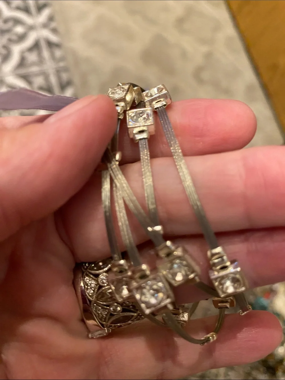 Silver New  white Crystal Accent Wireless Wearable Bracelet wired 5 pieces
